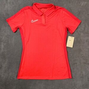 Nike Dri-Fit Polo Shirt Women Small Red Academy 23 Soccer Performance Activewear